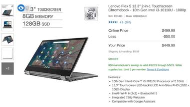 Lenovo Flex 5 Chromebook with 8 GB RAM for $