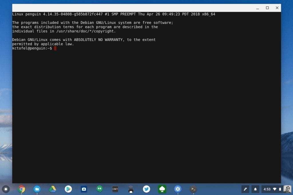 Linux apps terminal on Chrome OS