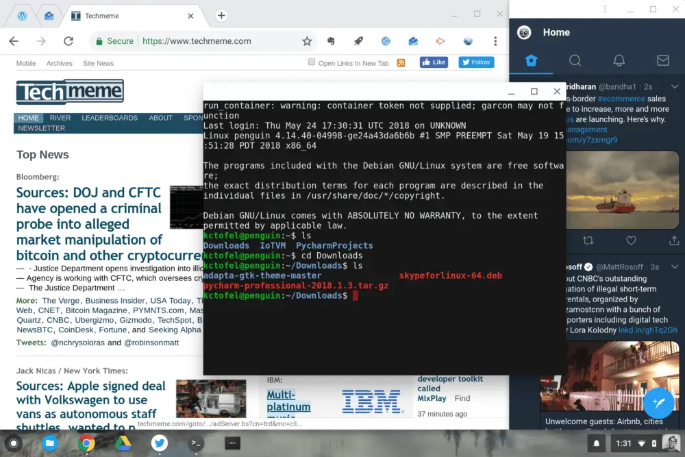 Native backup and restoring of Linux containers in Crostini targeted for Chrome OS 74