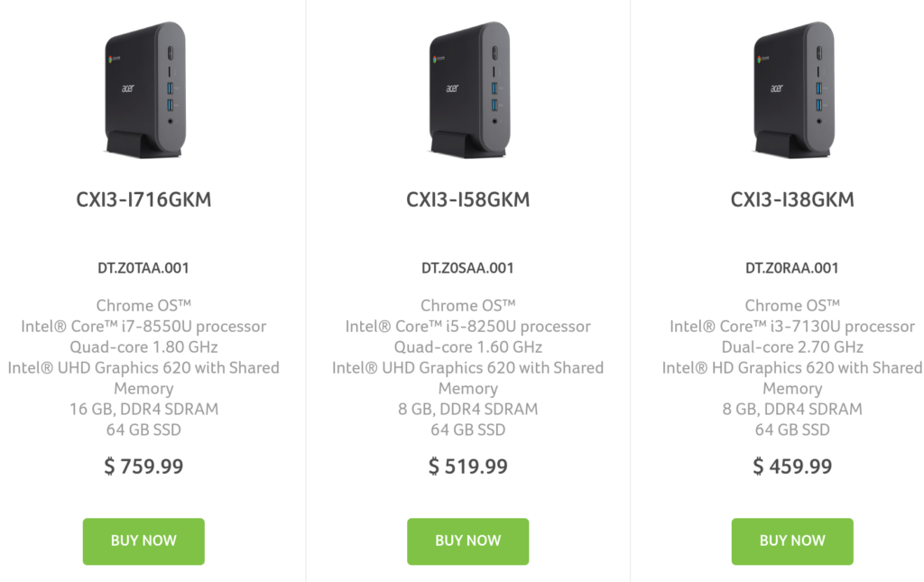 Acer Chromebox CXI3 specs and pricing