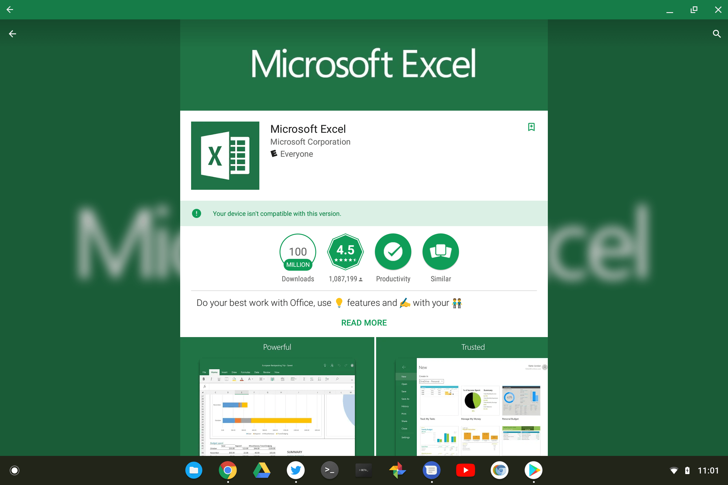 Why is the Android version of Microsoft Excel not compatible with Chromebooks? (Updated)
