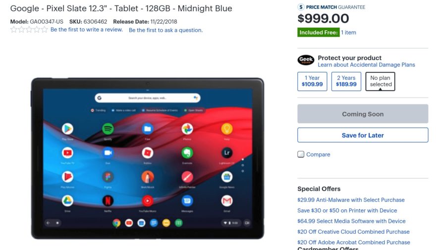 Google Pixel Slate release date of November 22, says Best Buy