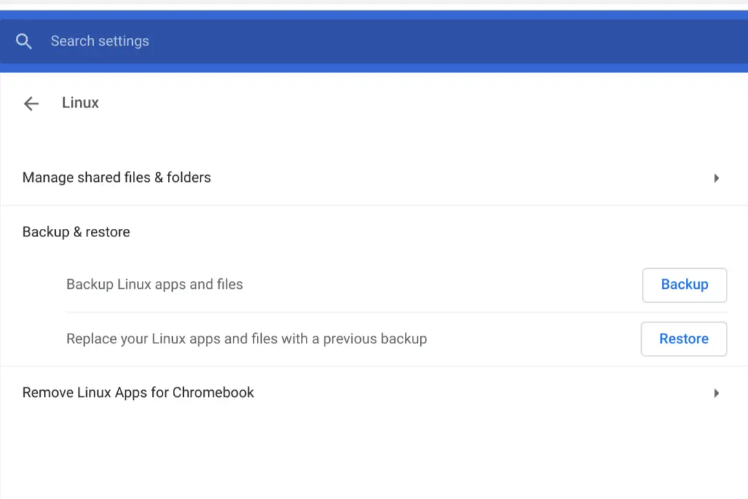 Here’s what Linux backup and restore for Chromebooks looks like, expected in Chrome OS 74