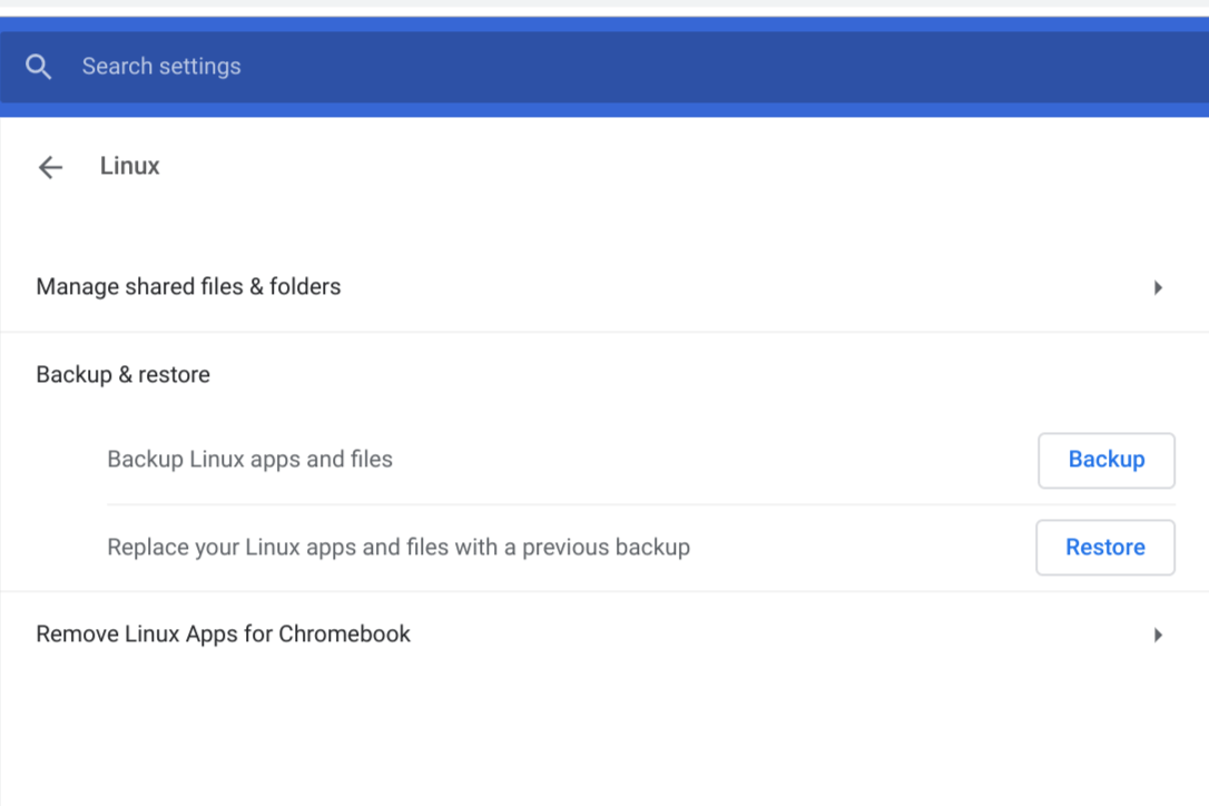 Here’s what Linux backup and restore for Chromebooks looks like, expected in Chrome OS 74