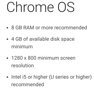 Chrome OS recommendations for Android Studio