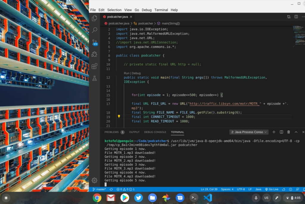 Java code in Linux on a Chromebook