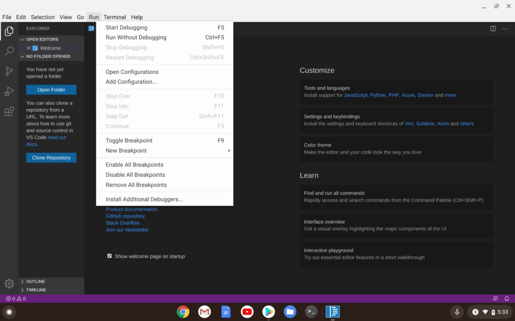 VS Code on a Chromebook