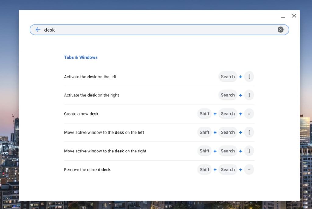 Keyboard shortcuts on a Chromebook