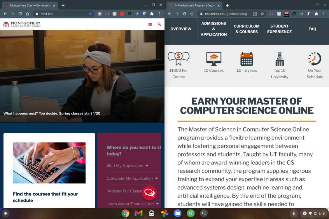 Split screen snap on a Chromebook