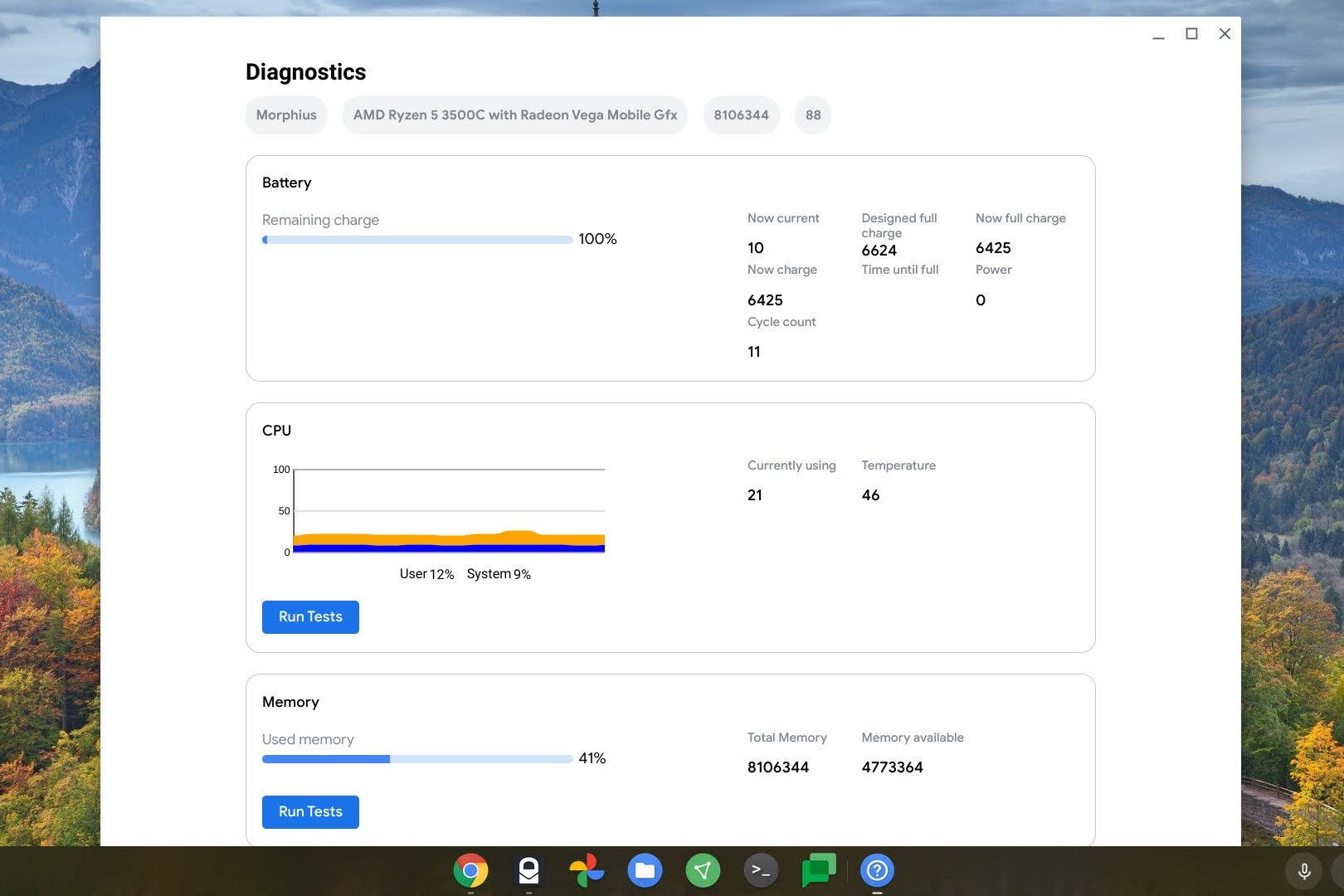 Chrome OS 88 Chromebook Diagnostics app