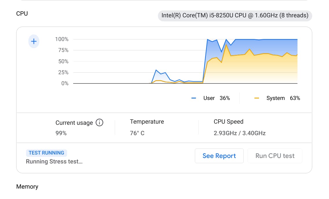 Chromebook Diagnostics CPU test