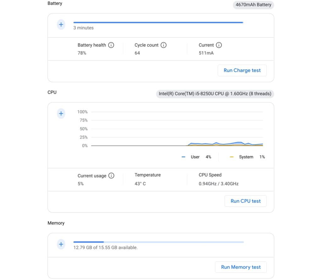 Chromebook Diagnostics app in Chrome OS 89