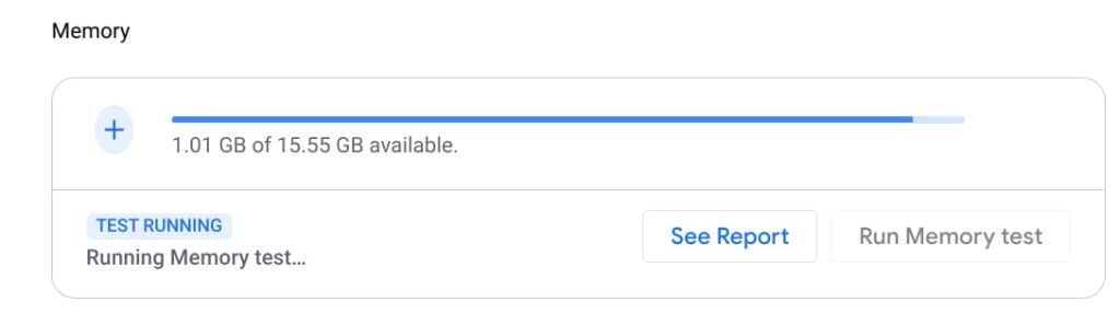 Chromebook Diagnostics app memory test