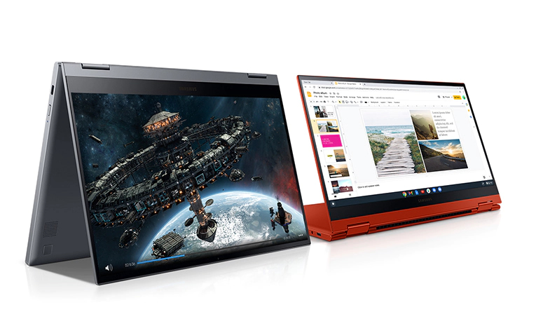 Samsung Galaxy Chromebook 2 in red and gray