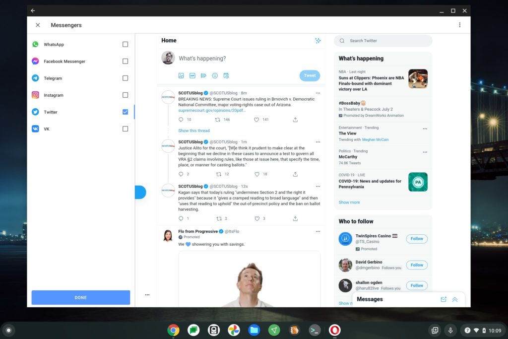 Opera for Chromebooks Messengers