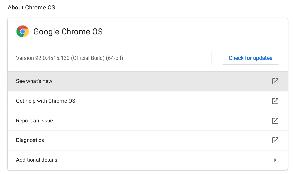 Chrome OS 92 Stable Channel update