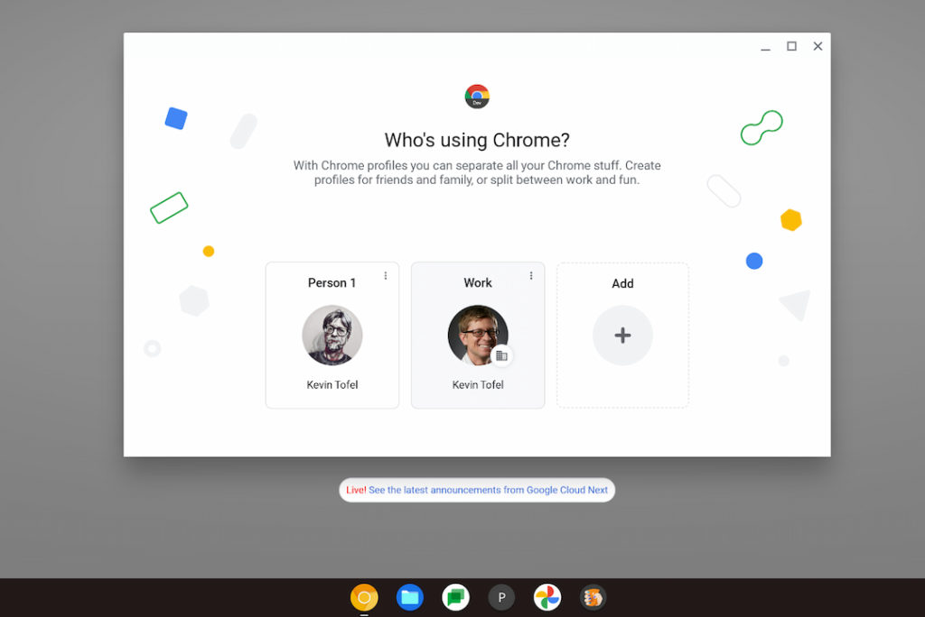 Lacros browser user profile switching on Chromebooks