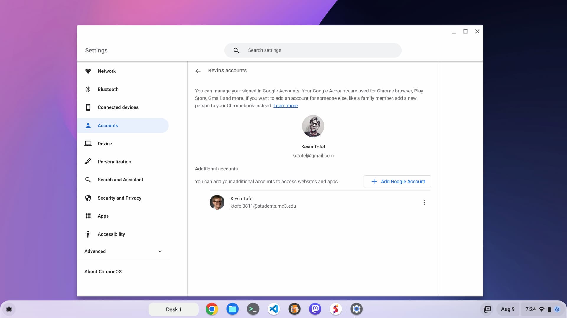 Lacros browser user profile switching on Chromebooks