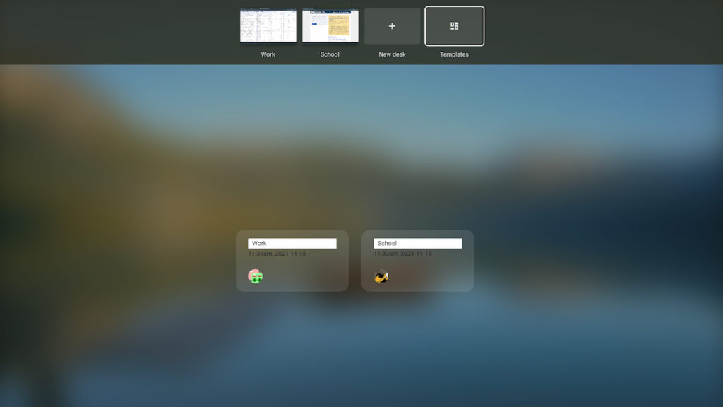 Choosing virtual desk templates in Chrome OS 97