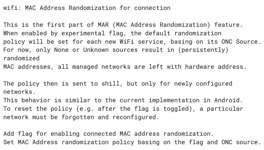 Chromebook privacy feature MAC randomization WiFi