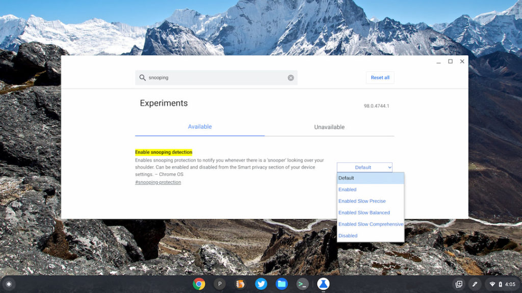 Chrome OS 98 snooping detection options