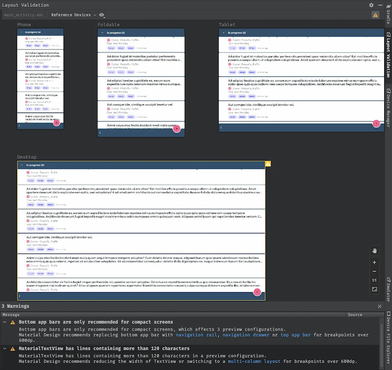 Android Studio Layout Validation tool