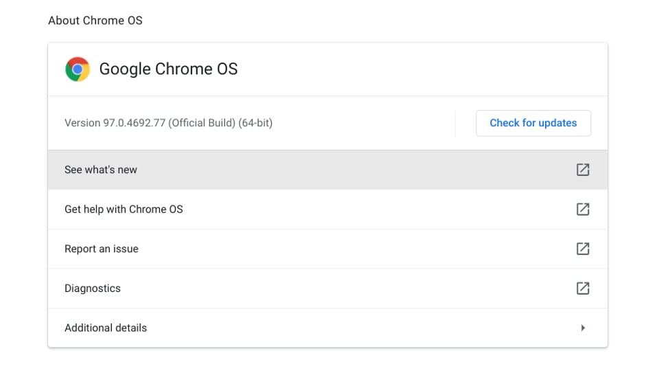 Chrome OS 97 Stable Channel