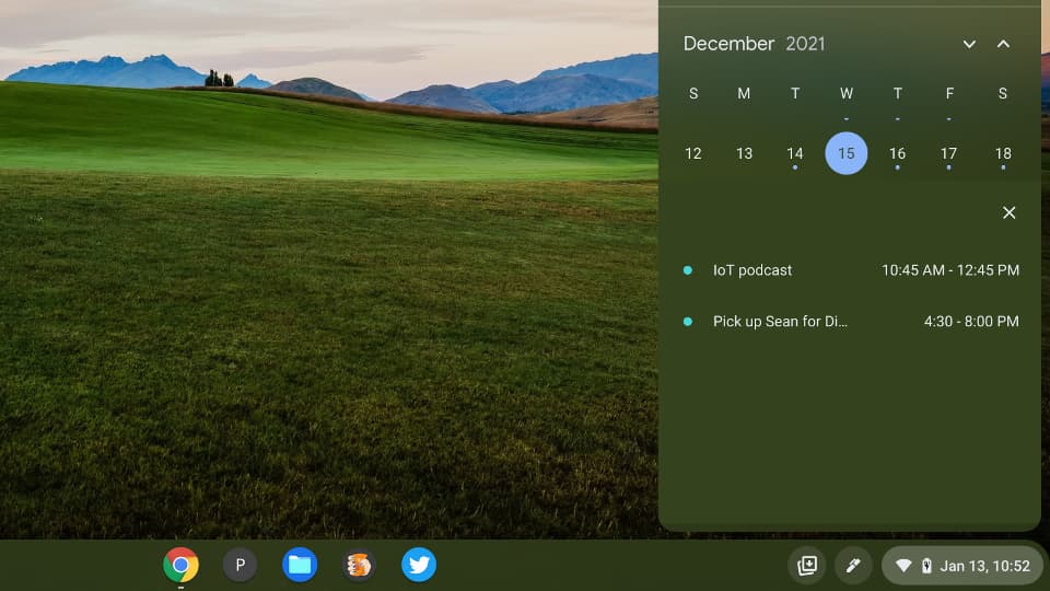 Chrome OS 99 Google Calendar events