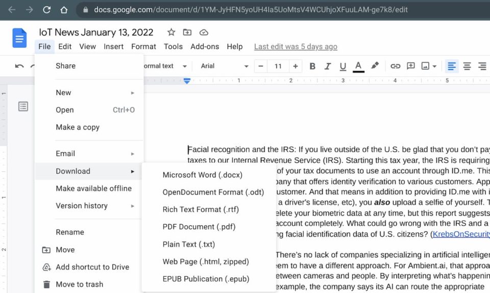 Save doc as Microsoft Office document on Chromebook