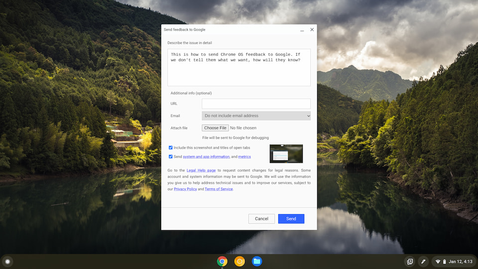 Chrome OS feedback form