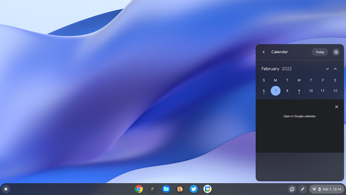 Chrome OS 100 Calendar quick view