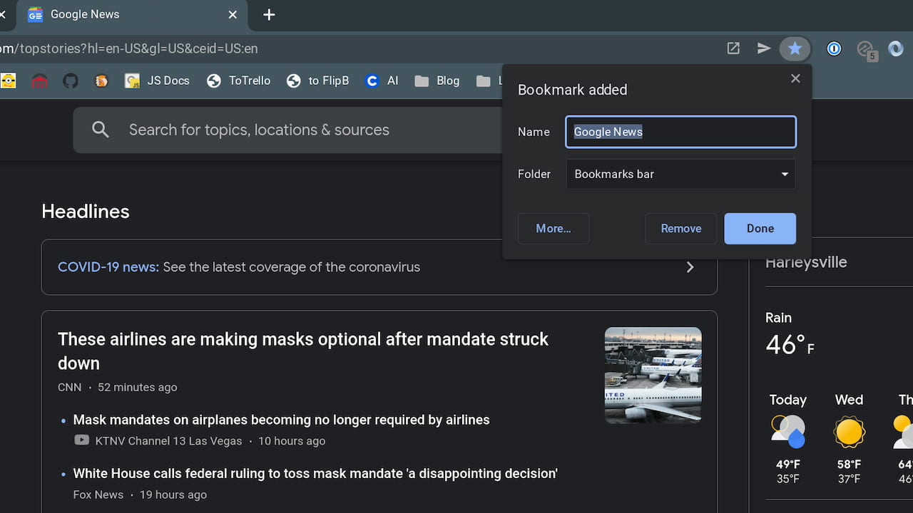 Add bookmark to Google Chrome