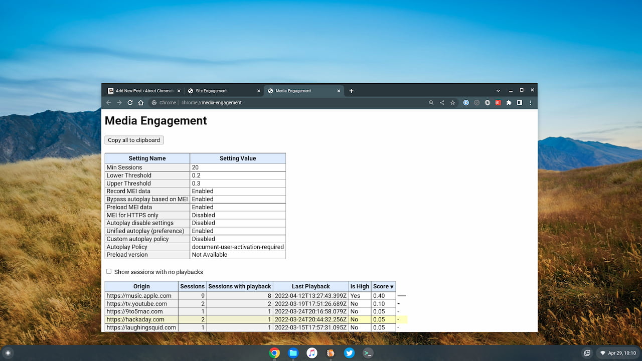 Chrome OS internal media engagement