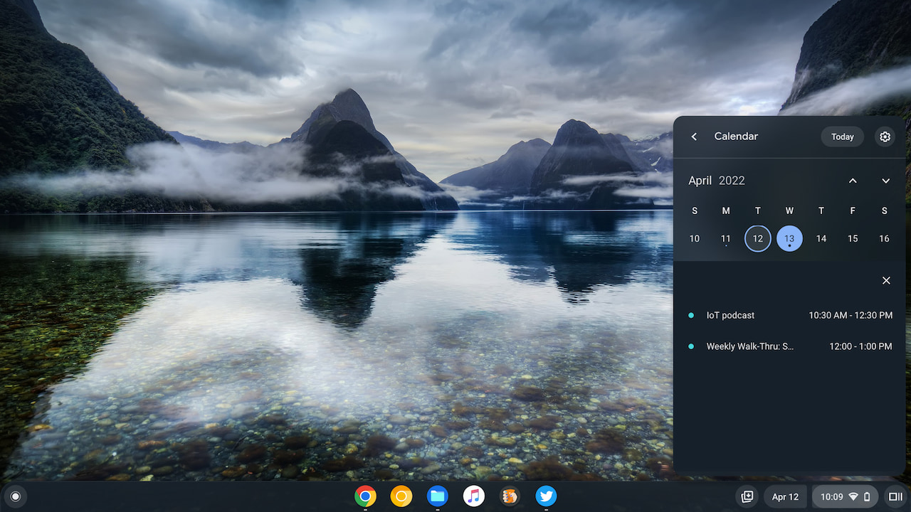 Google Chrome OS 102 Calendar widget and Quick Settings