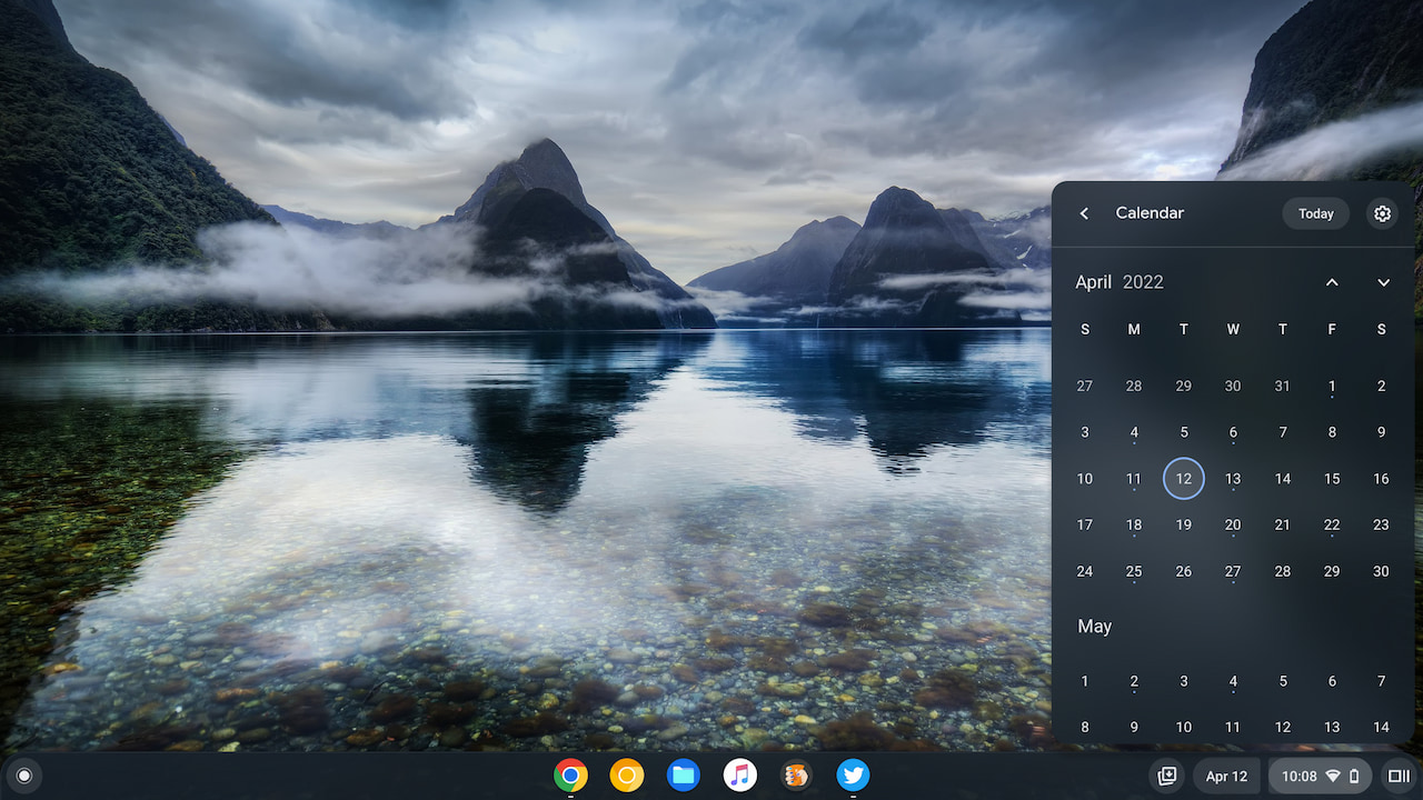 Google Chrome OS 102 Calendar widget