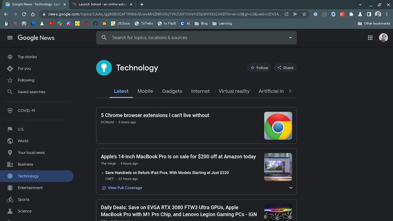 Google Chrome browser bookmarks