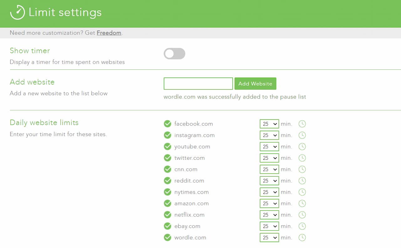 Limit Chrome extension
