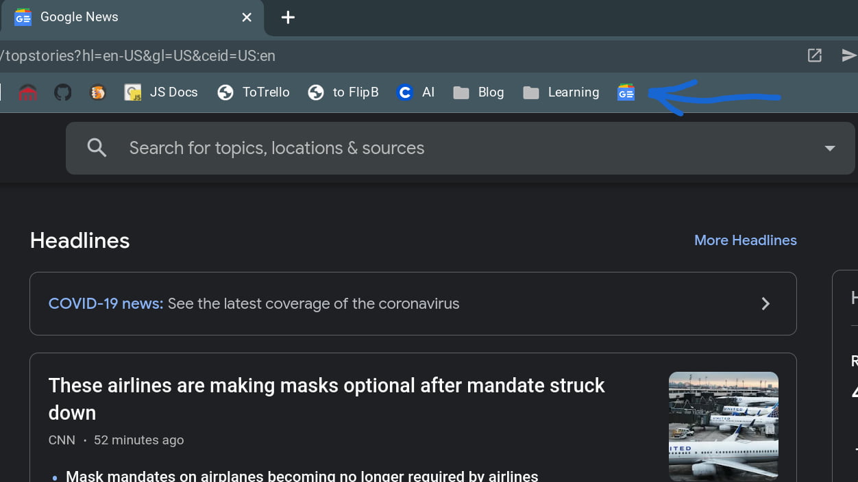 Google News browser bookmark added.