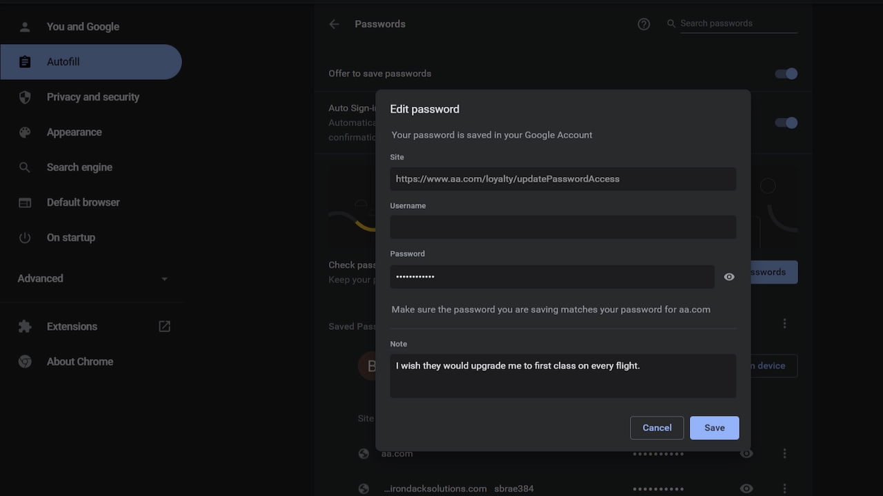 Google Chrome 101 password notes