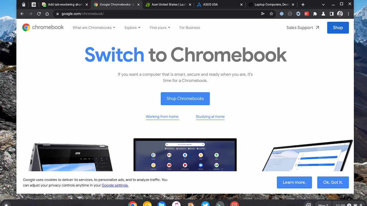 Reorder browser tabs with Chromebook keyboard shortcuts