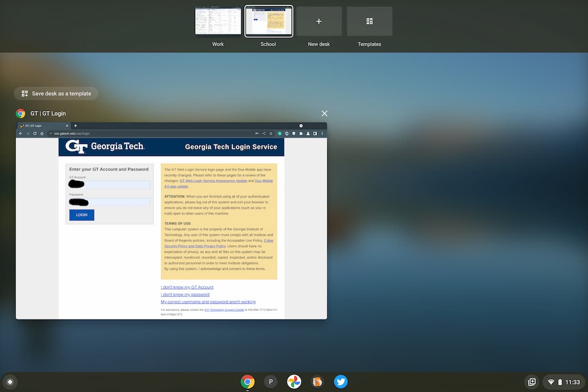 ChromeOS virtual desk templates