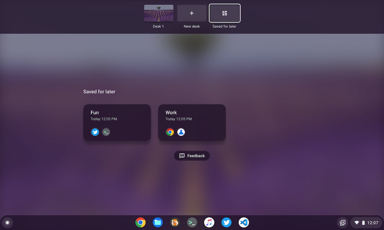 Chrome OS 103 virtual desks saved for later