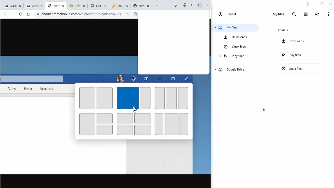 Chrome OS 105 partial split windows and multitasking button details