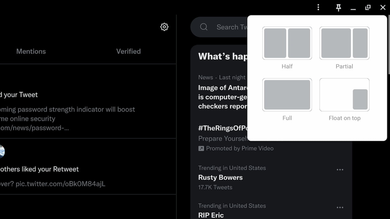 Partial split windows ChromeOS 114