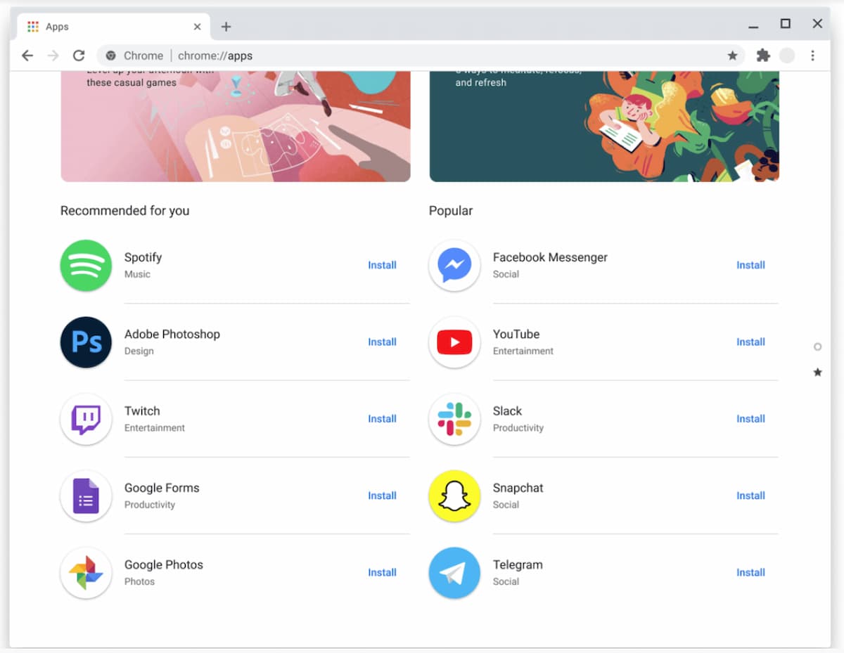 Chrome browser PWA store