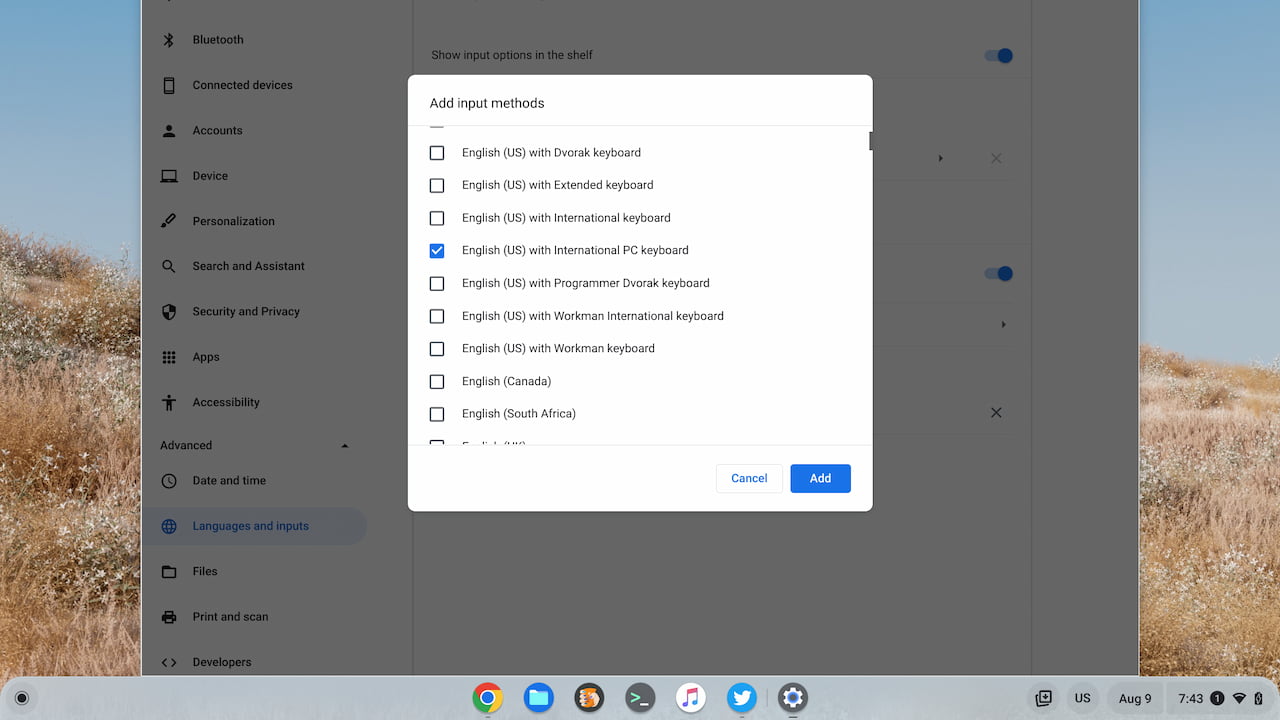ChromeOS keyboard input methods