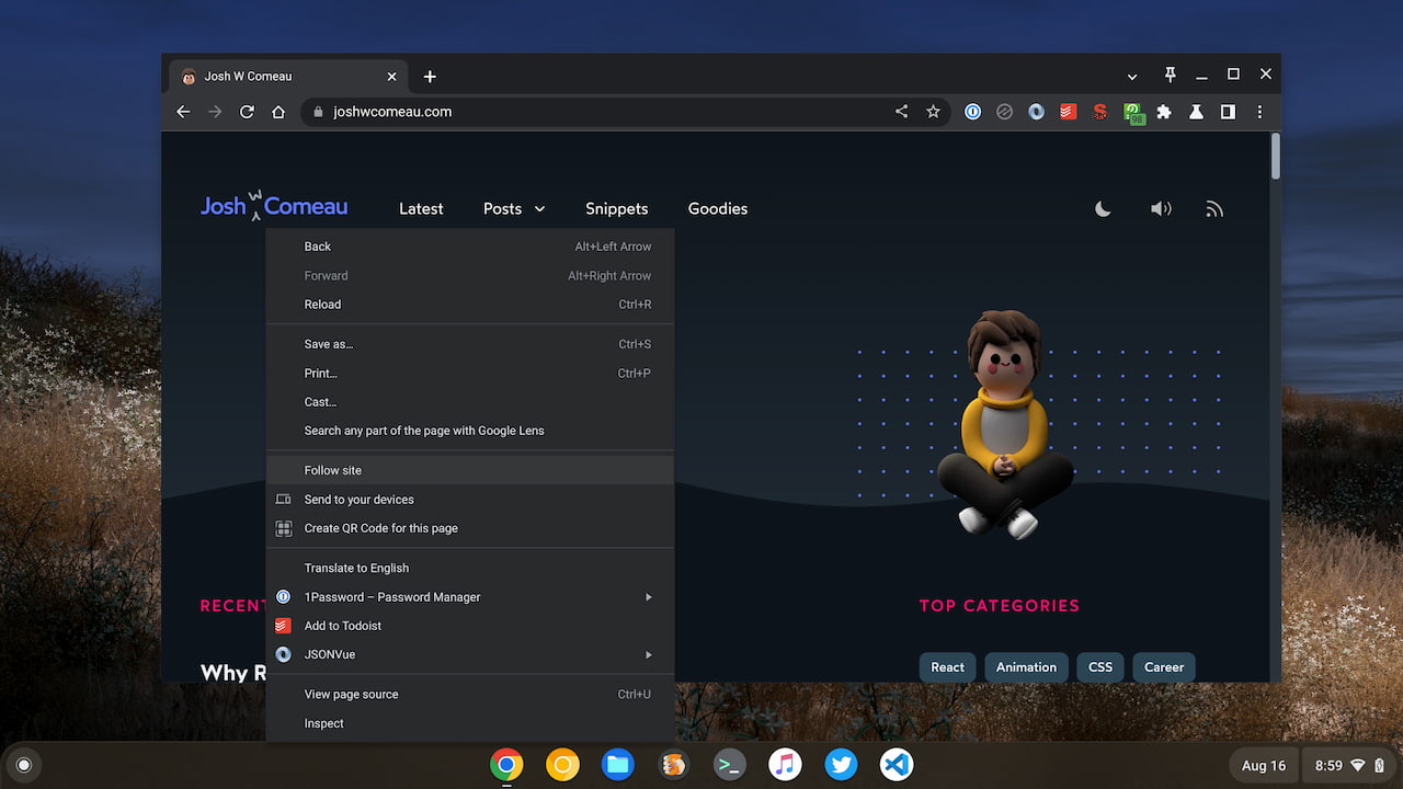 ChromeOS 106 getting a Follow Site option