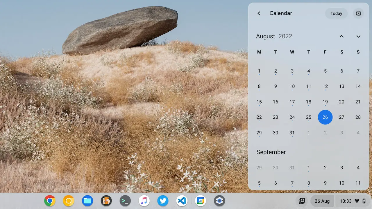 Chromebook Quick View Calendar starting on Monday