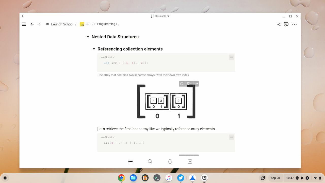 Notion in a resizable layout