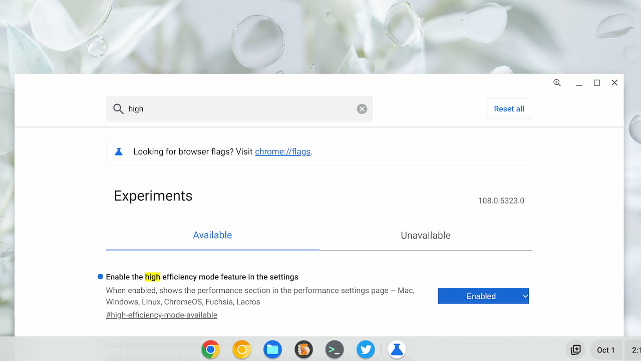 ChromeOS 108 performance flag
